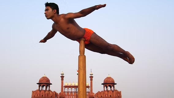 Mallakhamb in front of Red Fort, Delhi, India.